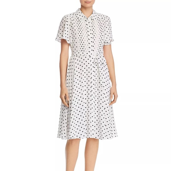 Nanette Lepore Sheer White and Black Polka Dot Button Front Size 6 Midi Dress - Picture 1 of 13
